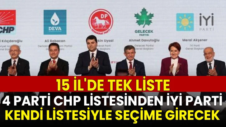 4 Parti CHP Listesinden İYİ Parti Kendi Listesiyle Seçime Girecek.  15 İl'de Tek Liste
