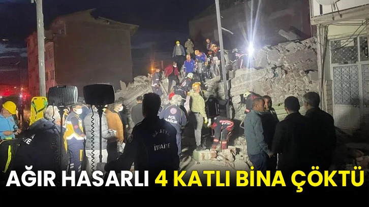 Ağır hasarlı 4 katlı bina çöktü