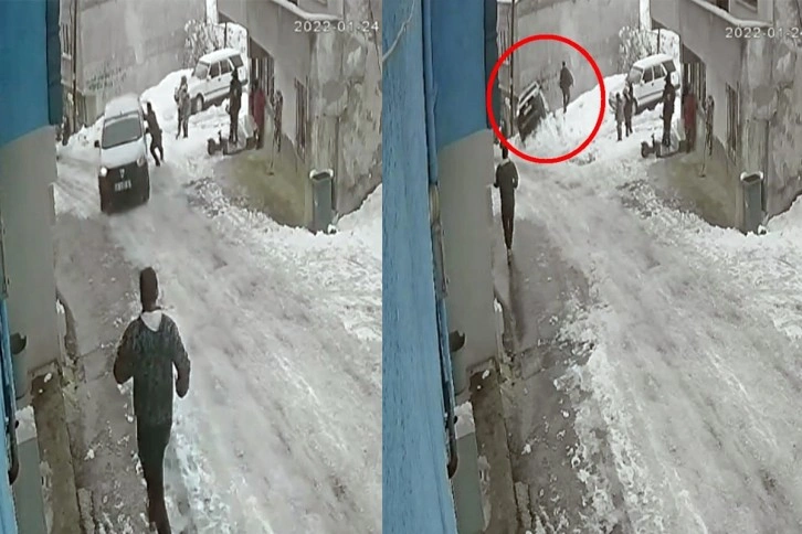 Bursa’da buzlanan yolda kayan araç ev ile yol arasındaki boşluğa düştü