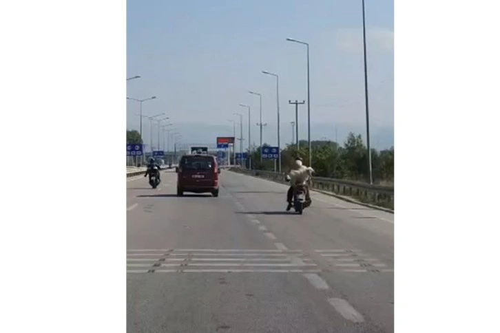Bursa'da köpeğin motosiklet arkasındaki tehlikeli yolculuğu kameraya yansıdı