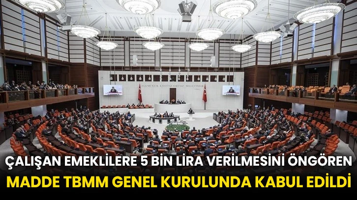 Çalışan emeklilere 5 bin lira verilmesini öngören madde TBMM Genel Kurulunda kabul edildi
