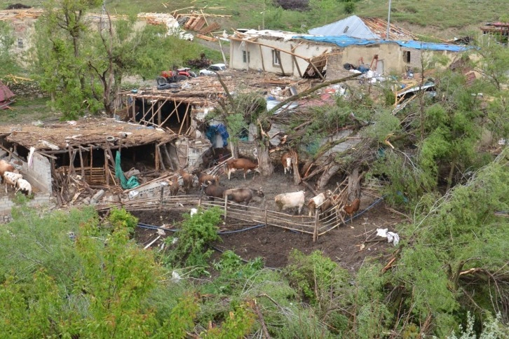Kahramanmaraş’ta hortum ağaçları yerinden söktü, çatıları uçurdu
