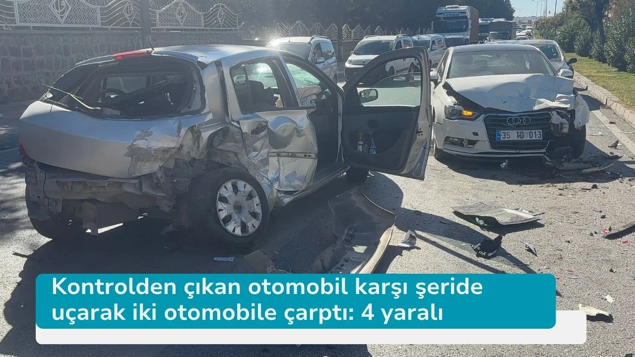 Kontrolden çıkan otomobil karşı şeride uçarak iki otomobile çarptı: 4 yaralı