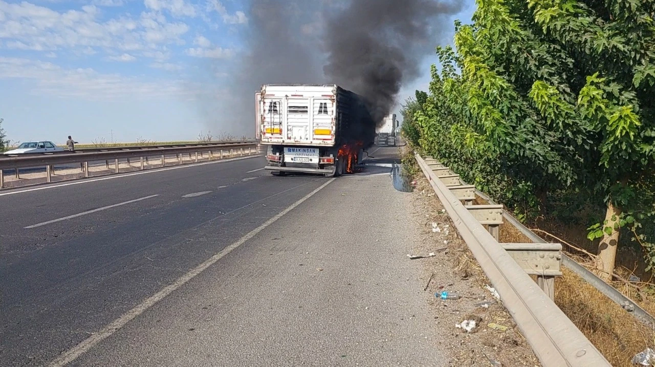 Şanlıurfa'da seyir halindeki tır alev aldı