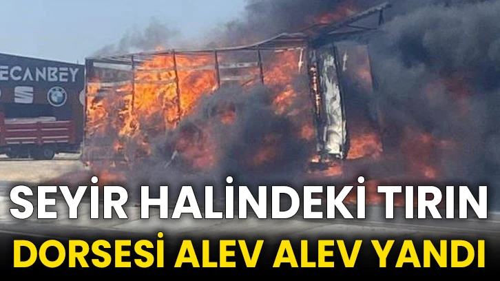 Seyir halindeki tırın dorsesi alev alev yandı