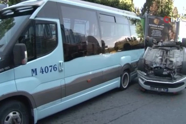 Şişli’de trafik kazası: Takla atan araçta sıkışan sürücü kurtarıldı