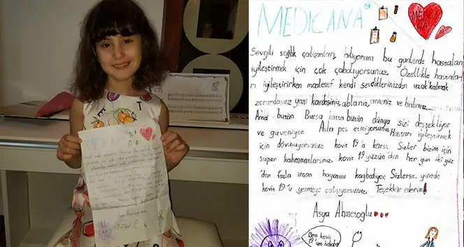 7 yaşındaki çocuktan sağlık çalışanlarına duygulandıran mektup