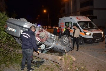 Ağaca çarpıp takla atan otomobilin sürücüsü ağır yaralandı
