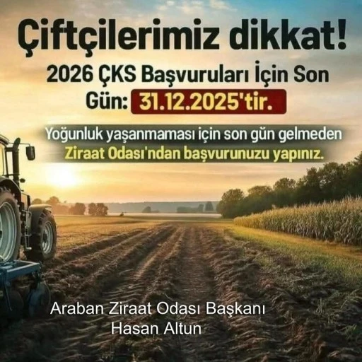 Arabanlı çiftçilere, 2026 Yılı ÇKS Başvuruları uyarısı
