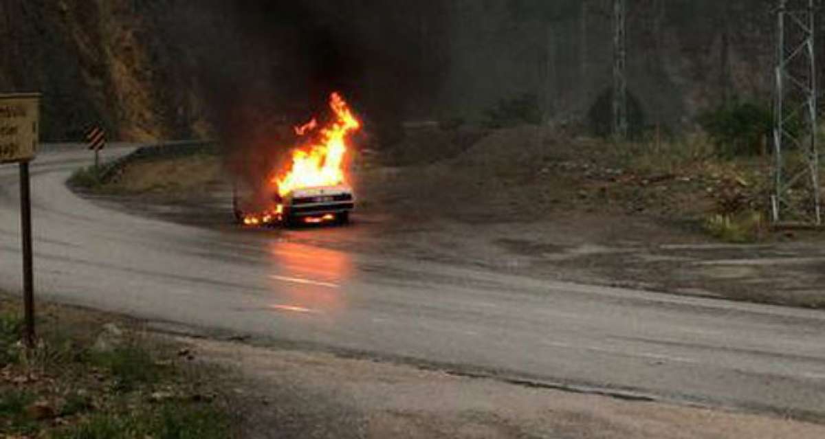 Artvin'de seyir halindeki otomobil alev alev yandı