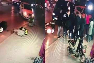 Ataşehir’de otomobilin çarpmasıyla yere düşen moto kurye kaldırımdaki taşlara çarptı