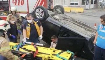 Ataşehir'de takla atan otomobilin sürücüsü yaralandı