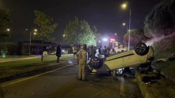 Beykoz'da takla atan otomobildeki 2 kişi yaralandı