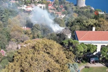 Boğaziçi Üniversitesi'nde yangın: Söndürme çalışmaları dron ile görüntülendi