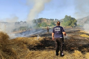 Buğday tarlasında çıkan yangın korkuttu