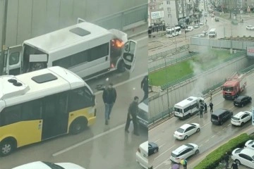 Bursa’da servis minibüsü alev alev yandı, işçiler canlarını zor kurtardı