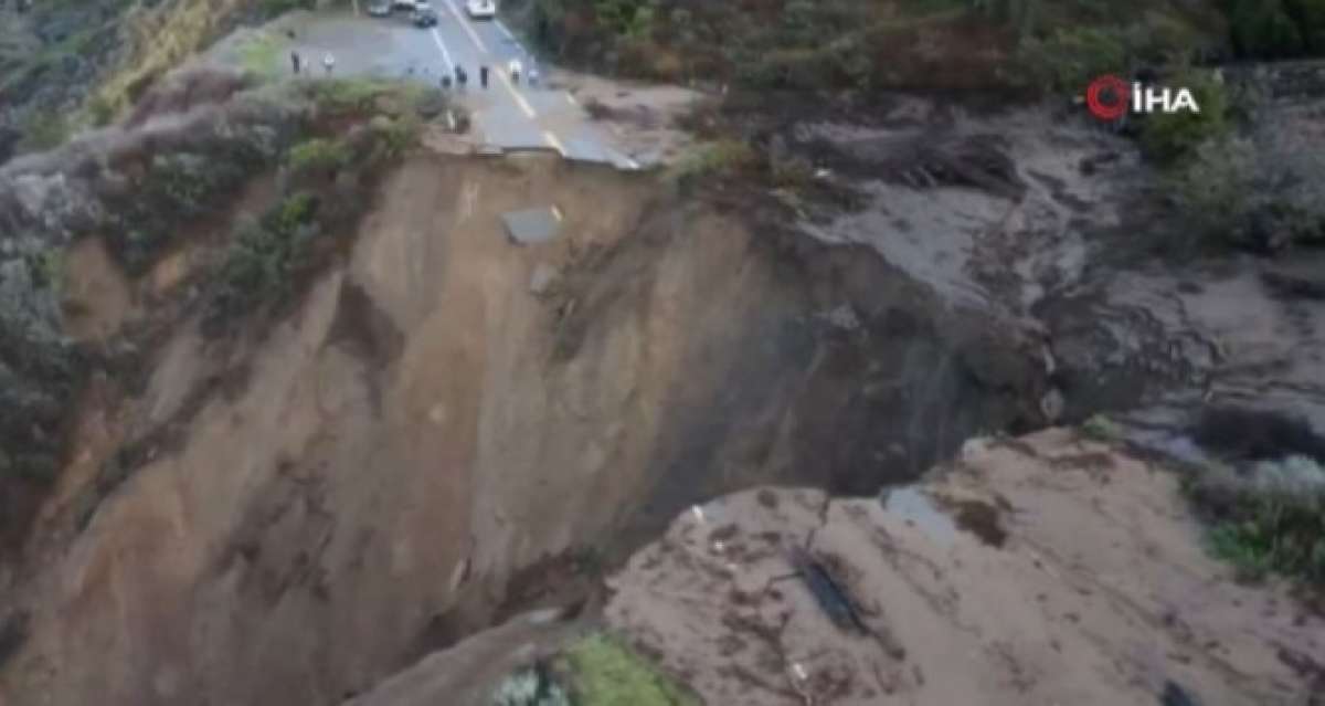California'da şiddetli yağmur sonrası kıyı şeridindeki yol çöktü