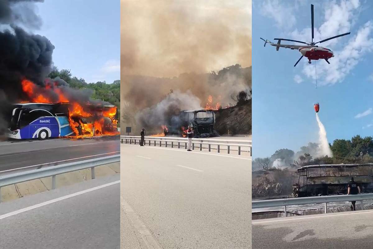 Çanakkale'de yolcu otobüsü alev alev yandı