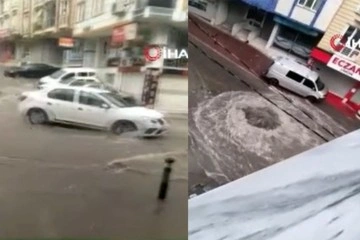 Esenyurt’ta etkili olan sağanak yağış rögarları patlattı: Caddeler sular altında kaldı