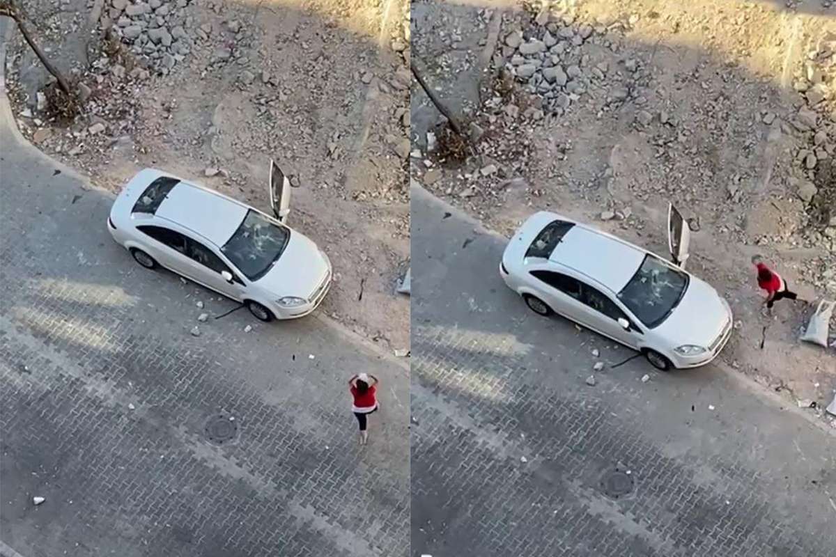 Esenyurt'ta kızgın kadın arabayı taşa tuttu