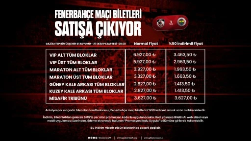 Gaziantep FK - Fenerbahçe maçı biletleri satışa çıkıyor