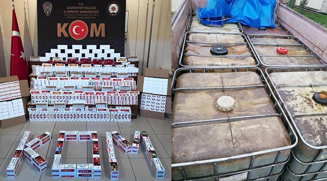  Gaziantep'te 6 ton kaçak akaryakıtla 125 bin makaron ele geçirildi