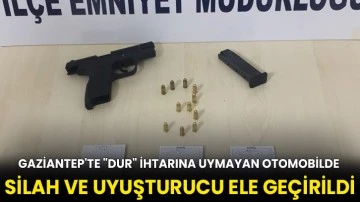 Gaziantep'te &quot;dur&quot; ihtarına uymayan otomobilde silah ve uyuşturucu ele geçirildi