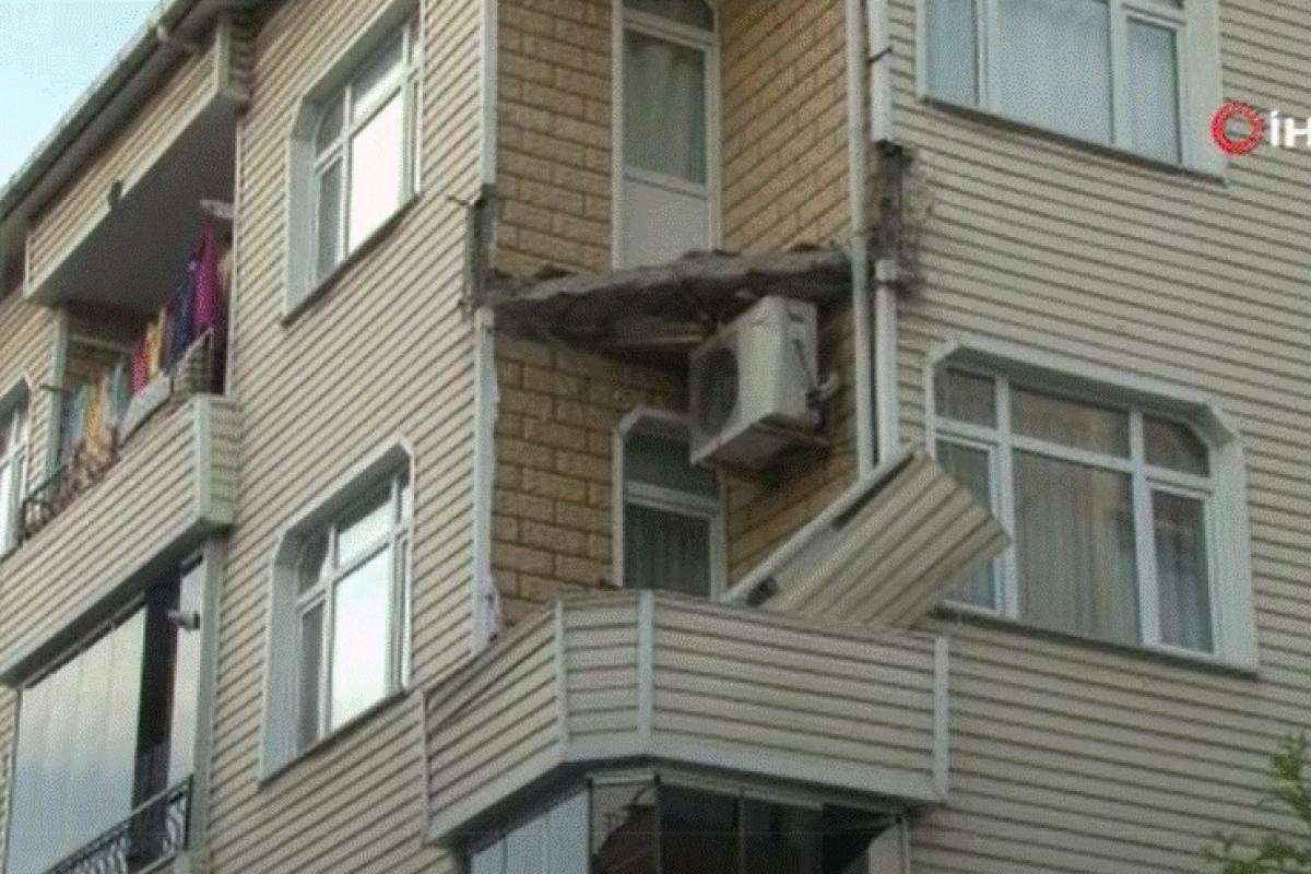 Güngören'de bir binanın 3. katındaki balkon çöktü, anne ve çocuğu saniyelerle kurtuldu