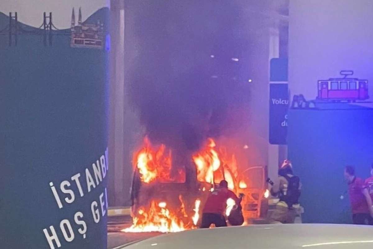 İstanbul Havalimanı'nda korkutan anlar: Vip araç alev alev yandı