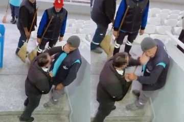 İzmir'de temizlik görevlisine tokatlı saldırı kamerada