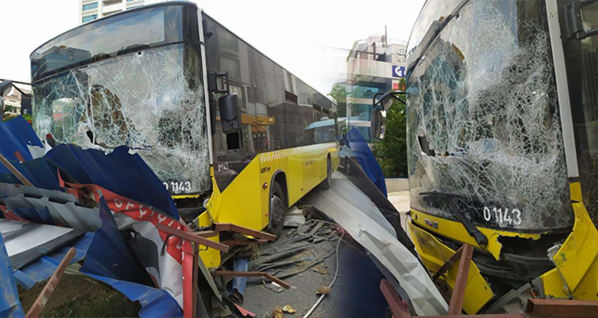 Kağıthane'de freni boşalan İETT otobüsü metro inşaatına daldı