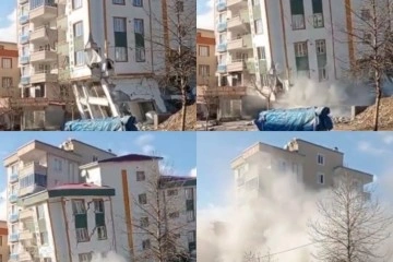Kahramanmaraş’ta deprem anında yaşanan panikle bir binanın yıkılması anbean kamerada