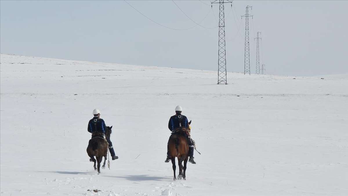 Kara kışta kesintisiz elektrik için karlı dağları at ve hediklerle aşıyorlar