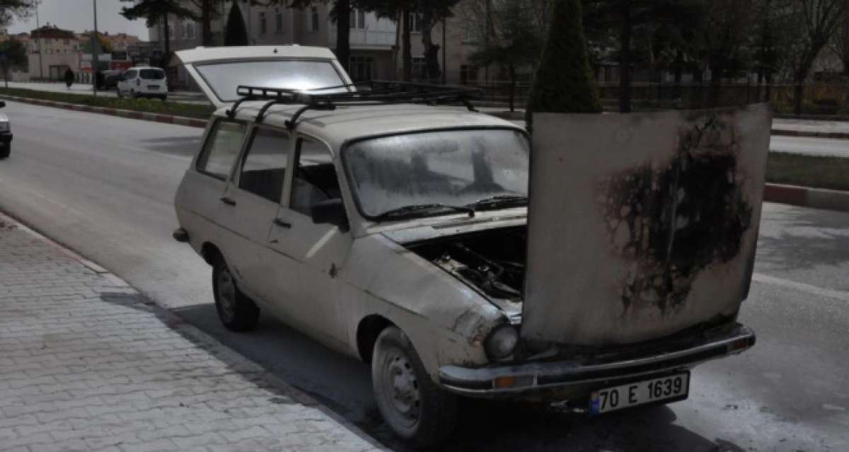 Karaman'da alev alan LPG'li otomobili başka bir sürücü söndürdü