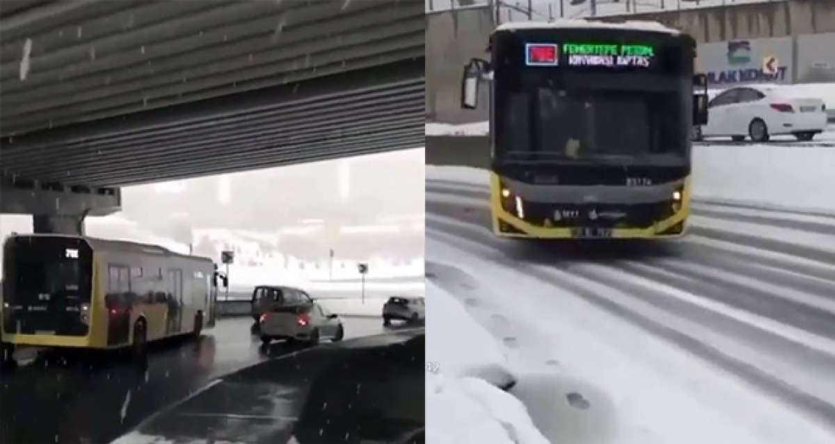 Karlı yolda kayan halk otobüsü korku dolu anlar yaşattı