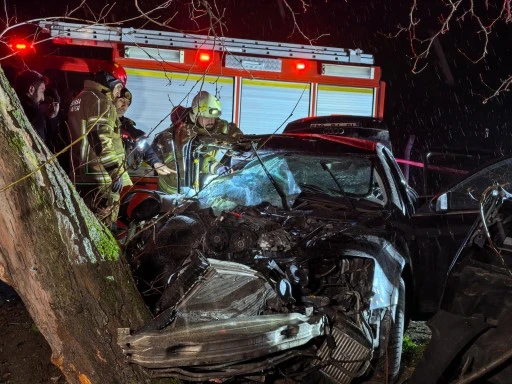 Kontrolden &ccedil;ıkan ara&ccedil; ağaca &ccedil;arptı: 2 &ouml;l&uuml;, 2 yaralı