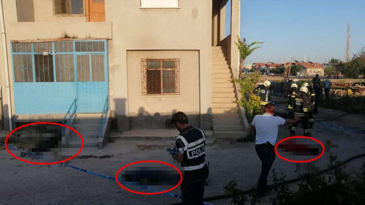 Konya'da 7 kişinin öldürüldüğü katliam evinden ilk görüntü! Cansız bedenler avluya dizildi
