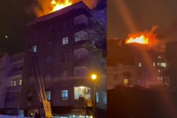 Küçükçekmece'de 5 katlı binanın çatısı alev alev yandı