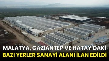Malatya, Gaziantep ve Hatay'daki bazı yerler sanayi alanı ilan edildi