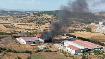 Manisa'da katı atık bertaraf tesisinde çıkan yangına müdahale ediliyor