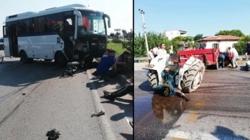 Manisa’da servis otobüsü traktörle çarpıştı: 1'i ağır 6 yaralı