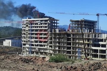 Ordu Şehir Hastanesi inşaatında çıkan yangın korkuttu