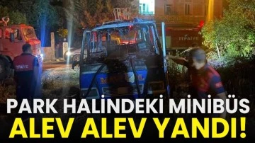Park halindeki minibüs alev alev yandı!
