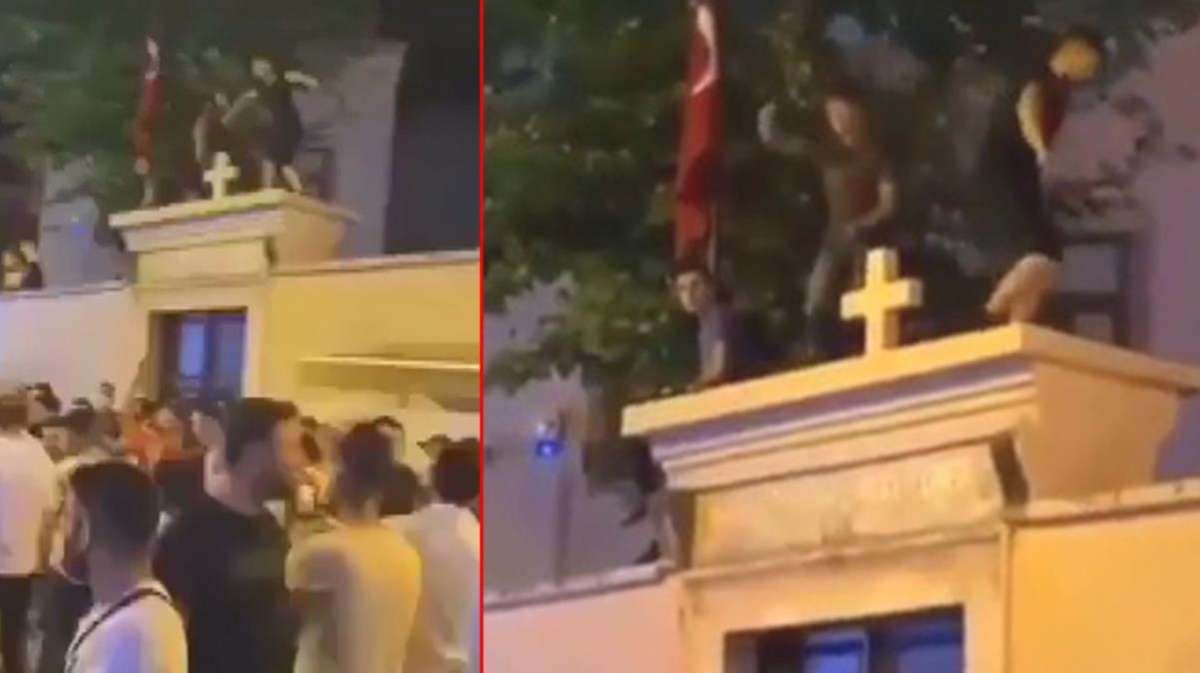 Pes dedirten görüntüler! Kadıköy'de kilise duvarına çıkıp dans ettiler