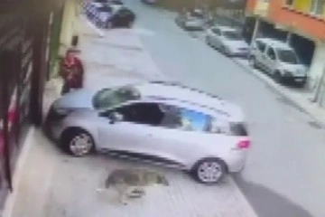 Sancaktepe'de bir vatandaş köpek korkusundan arabanın üstüne çıktı