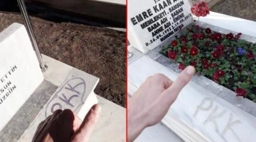 Şehit mezarına hain saldırı! Üzerine PKK yazıp bir de fotoğrafını paylaşmış