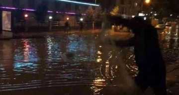 Siirt'te ilginç görüntü: Sağanak sonrası göle dönen caddeye ağ attı