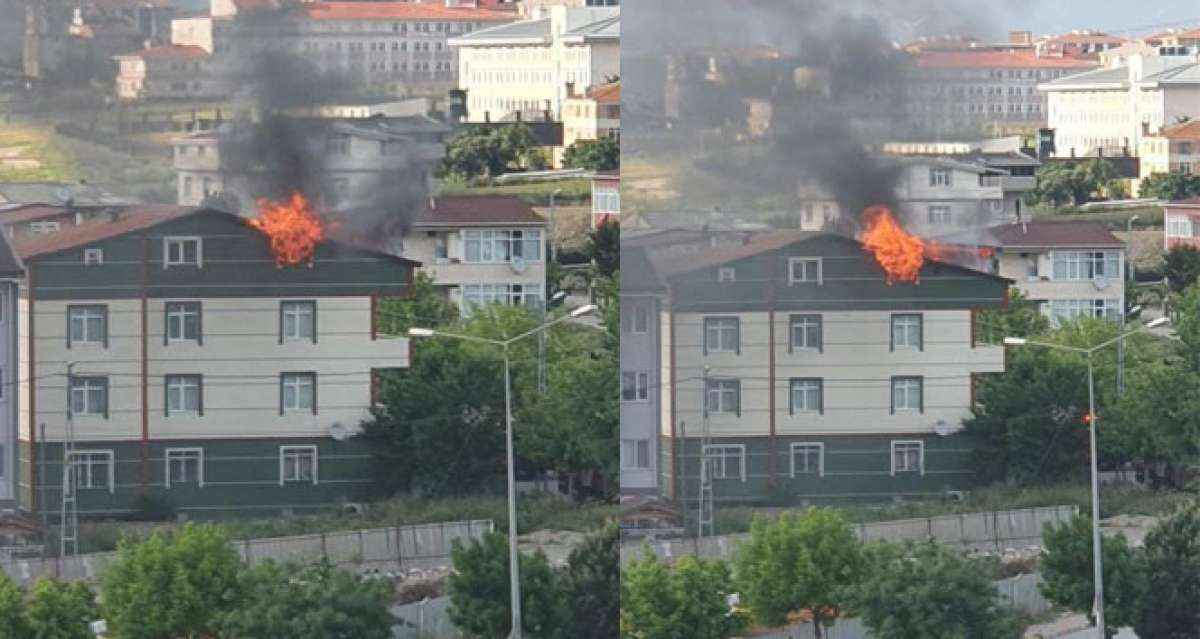 Silivri'de 4 katlı binanın çatısı alev alev yandı