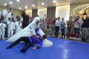 Siyah kuşak sahibi gelin damadı yerden yere vurdu
