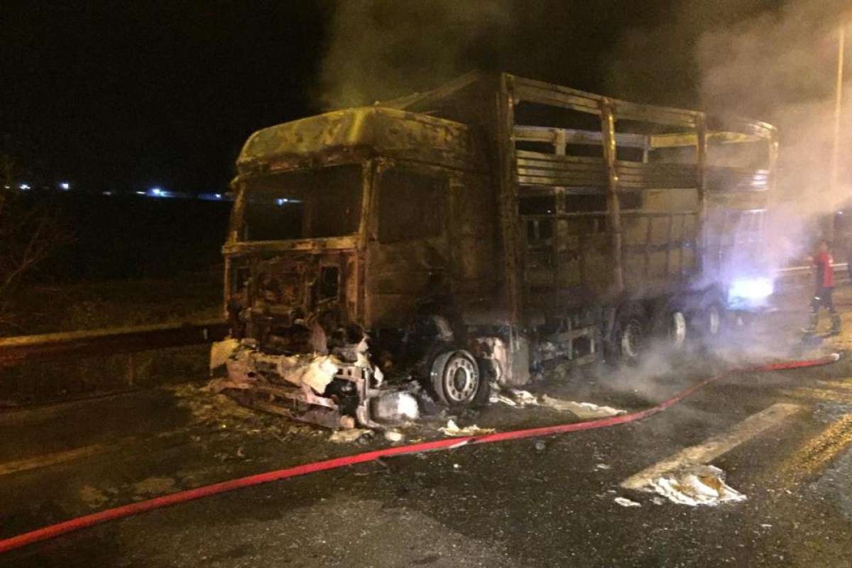 Tarsus'ta yanan kamyon hurdaya döndü